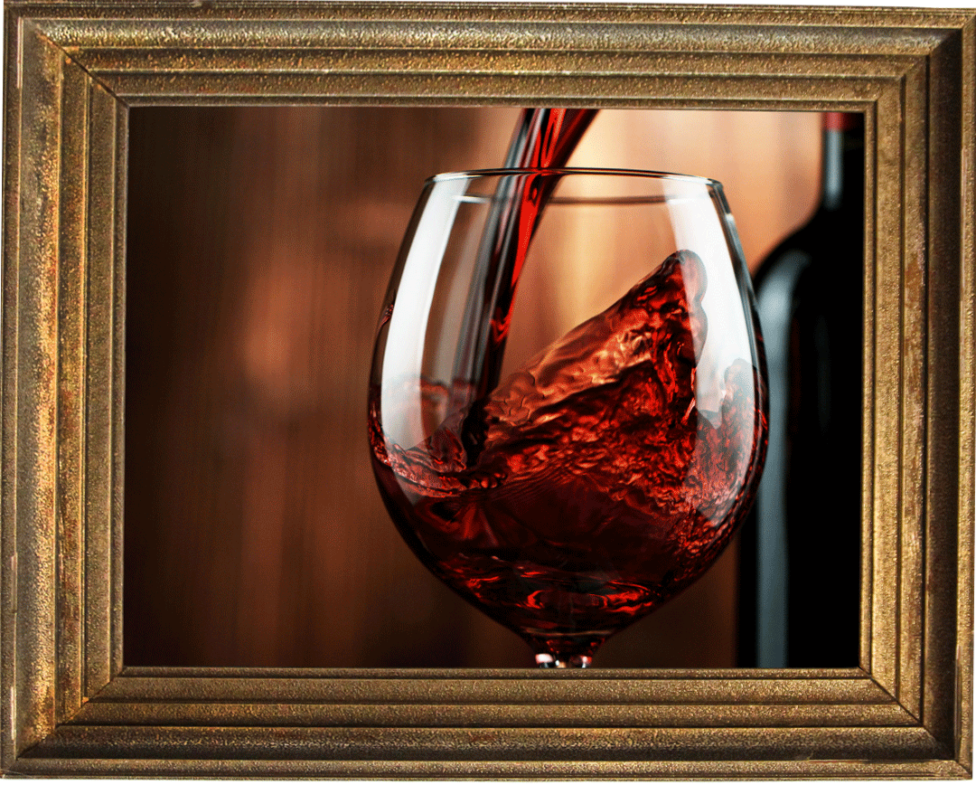 Framed image of someone pouring wine into a glass